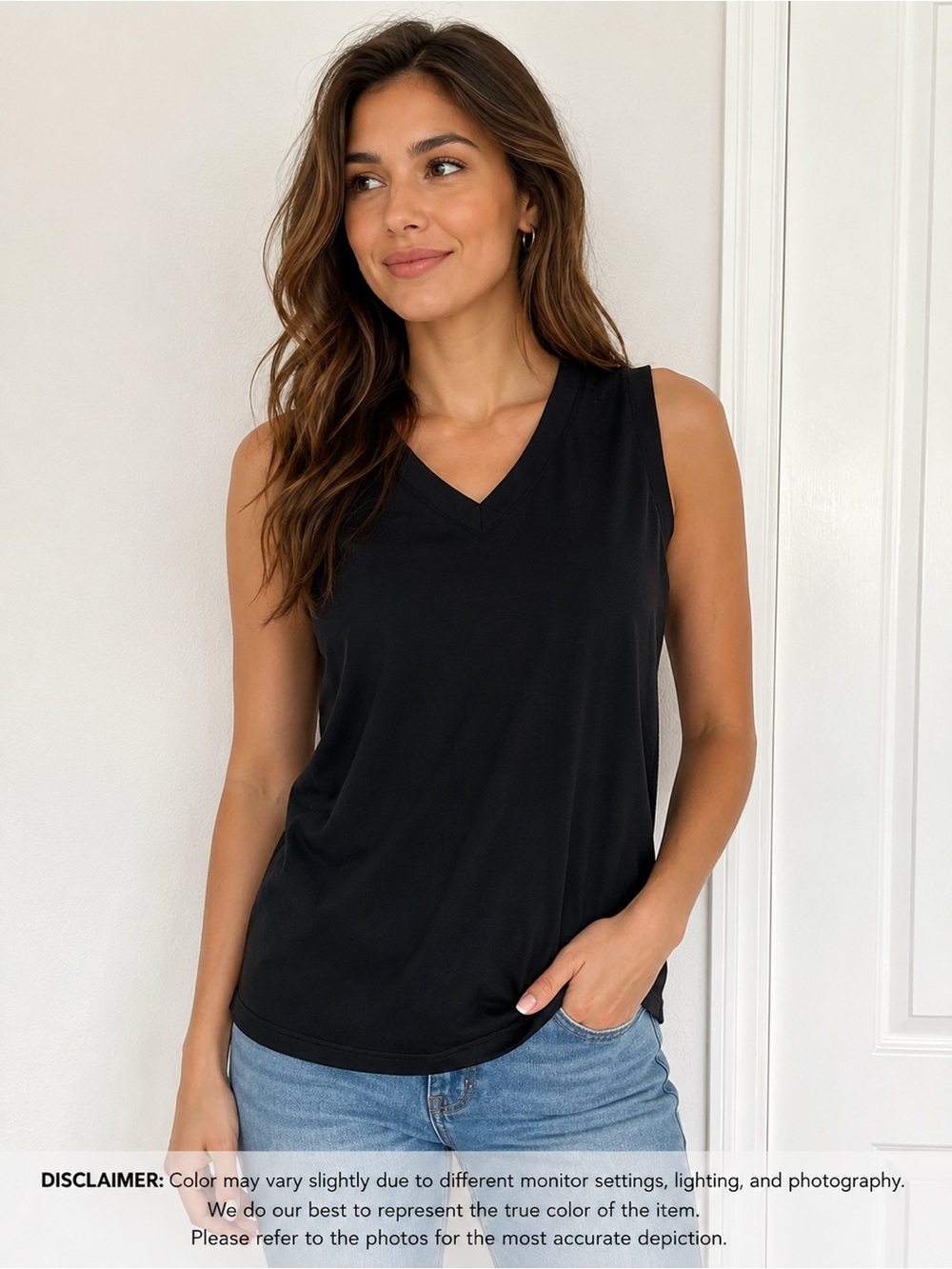 Black V-Neck Sleeveless Top - Classic Women's Tank